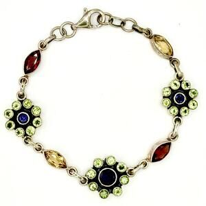 Nicky Butler Sterling Silver Multigem Bracelet Garnet Citrine Peridot Flowers